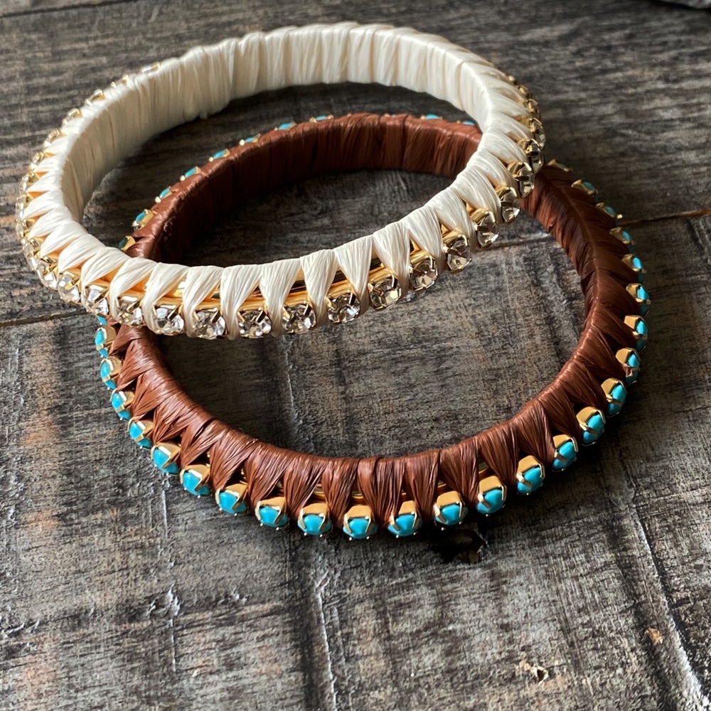 NEW Rhinestone and Turquoise Wrapped Stackable Bangles - Picture 4 of 11